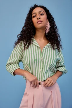 Tops & T-Shirts<Make My Lemonade CHEMISE OMER GREEN STRIPE