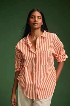 Tops & T-Shirts<Make My Lemonade CHEMISE OMER ORANGE STRIPE