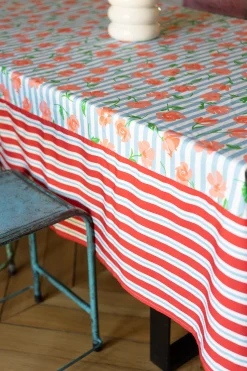 Art De La Table|Le Linge<Make My Lemonade NAPPE AMELIA BLUE FLOWERS STRIPES