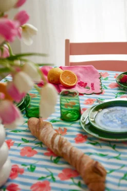Art De La Table|Le Linge<Make My Lemonade NAPPE AMELIA BLUE FLOWERS STRIPES