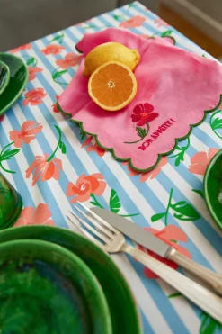 Art De La Table|Le Linge<Make My Lemonade NAPPE AMELIA BLUE FLOWERS STRIPES