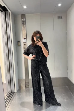 Pantalons<Make My Lemonade PANTALON SAM SEQUINS NOIRS